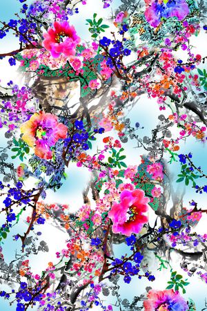 手绘花卉印花华亿平台图片