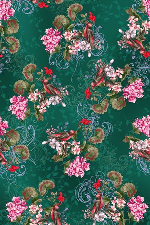 黑底花卉印花华亿平台图片