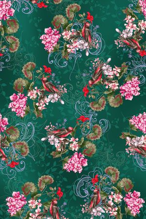 黑底花卉印花华亿平台图片