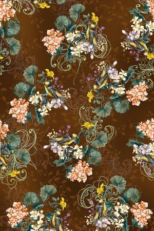 黑底花卉印花华亿平台图片