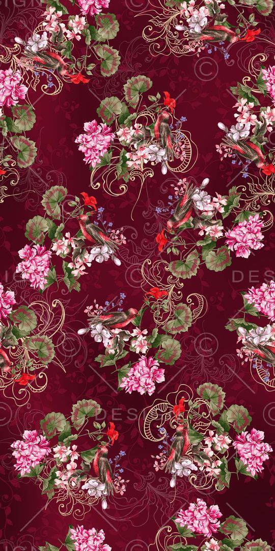 黑底花卉印花华亿平台图片