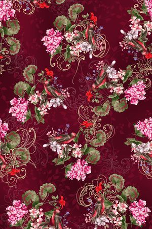 黑底花卉印花华亿平台图片