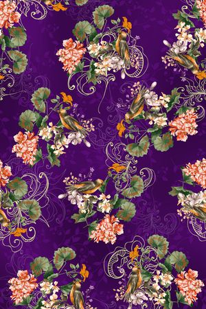 黑底花卉印花华亿平台图片