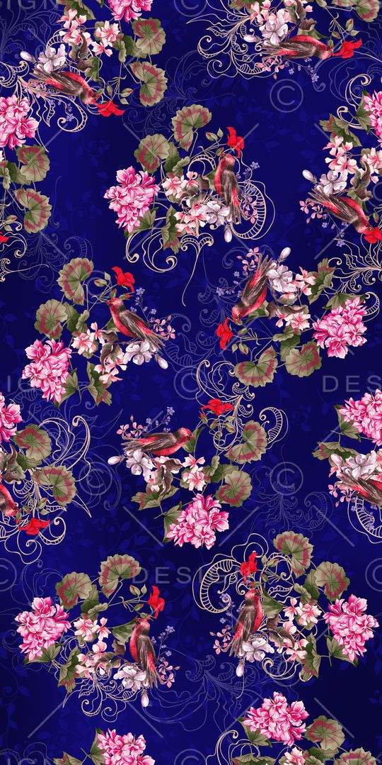 黑底花卉印花华亿平台图片