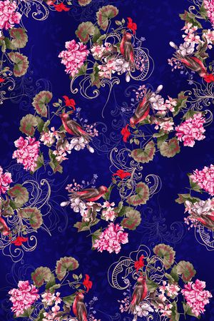 黑底花卉印花华亿平台图片