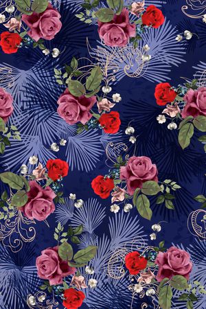 黑底花卉印花华亿平台图片