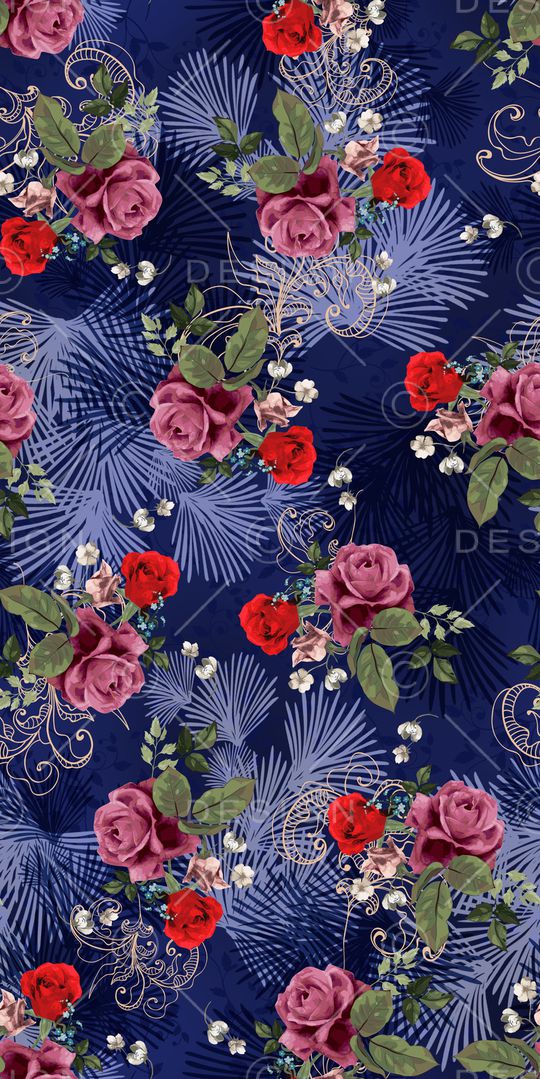 黑底花卉印花华亿平台图片