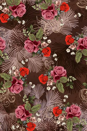 黑底花卉印花华亿平台图片