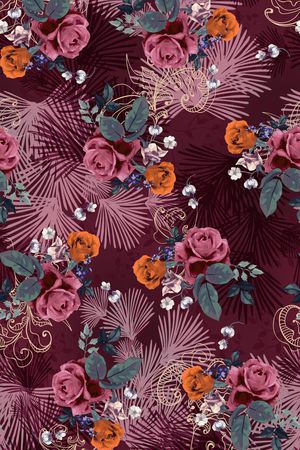 黑底花卉印花华亿平台图片