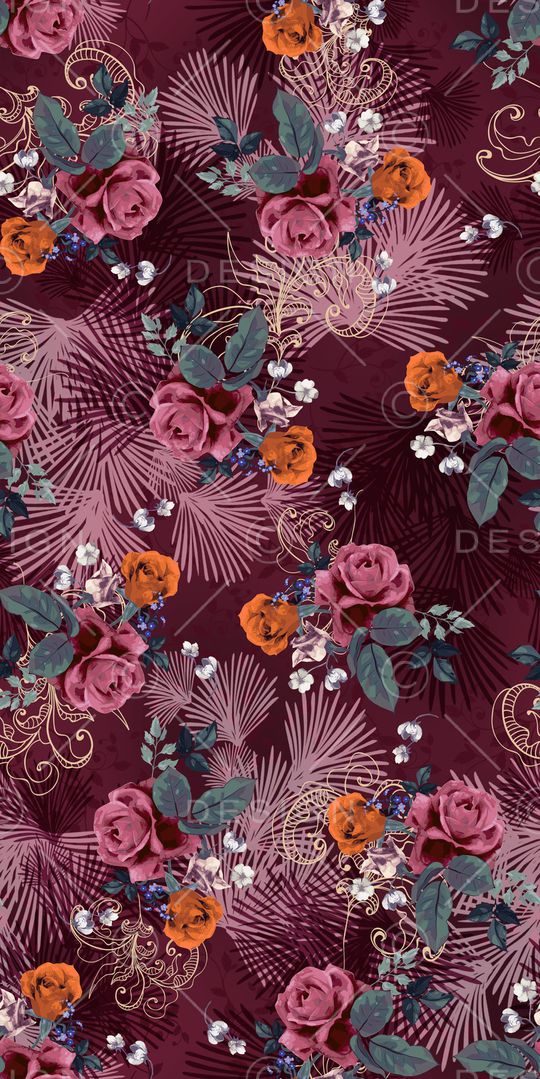 黑底花卉印花华亿平台图片