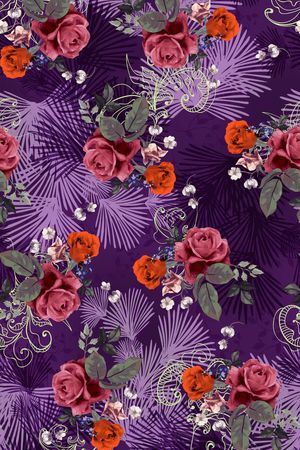 黑底花卉印花华亿平台图片