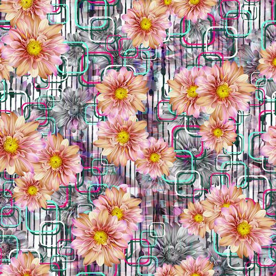 黑底花卉印花华亿平台图片