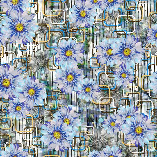 黑底花卉印花华亿平台图片