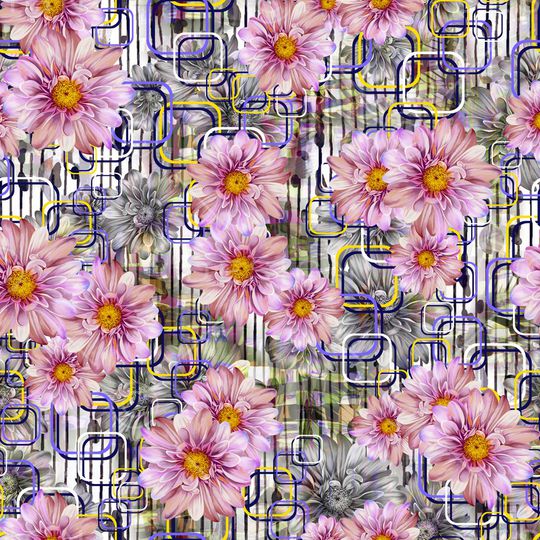 黑底花卉印花华亿平台图片