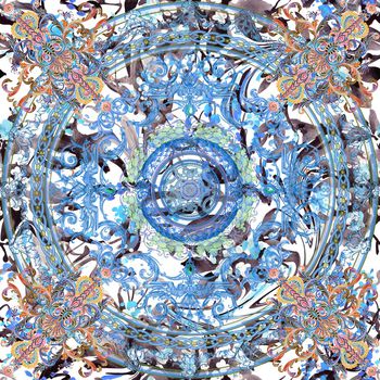 1054800-水墨满地花枝欧式边框方巾-3