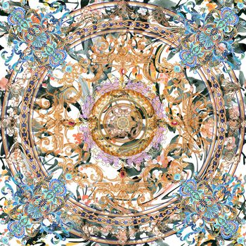 1054803-水墨满地花枝欧式边框方巾-2