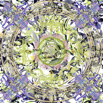 1054806-水墨满地花枝欧式边框方巾-1