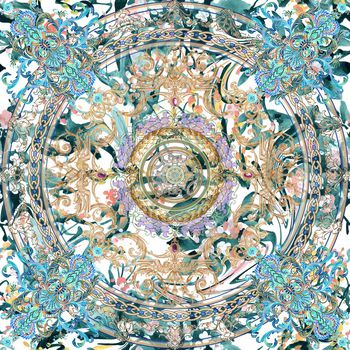 1054812-水墨满地花枝欧式边框方巾