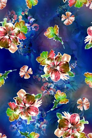 水彩花卉印花华亿平台图片