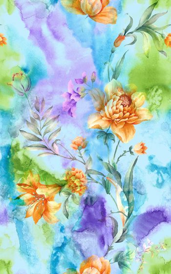 水彩花卉印花华亿平台图片