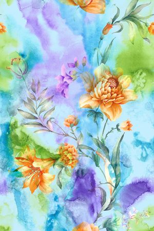 水彩花卉印花华亿平台图片