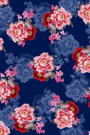 黑底花卉印花华亿平台图片