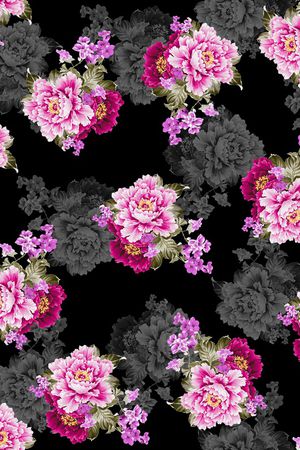 黑底花卉印花华亿平台图片