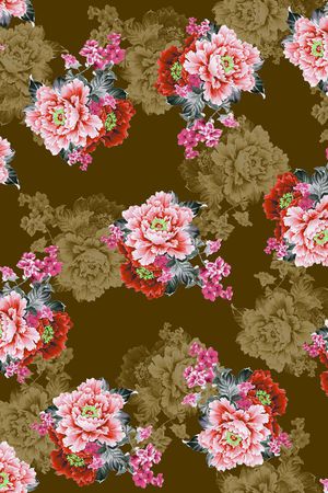 黑底花卉印花华亿平台图片