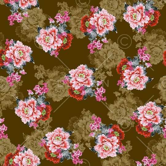 黑底花卉印花华亿平台图片