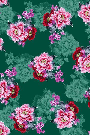 黑底花卉印花华亿平台图片