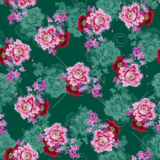 黑底花卉印花华亿平台图片