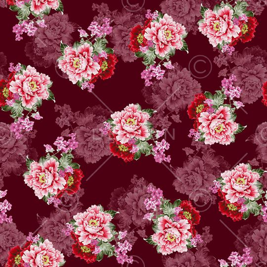 黑底花卉印花华亿平台图片