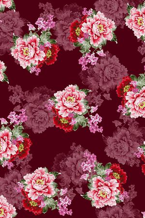 黑底花卉印花华亿平台图片