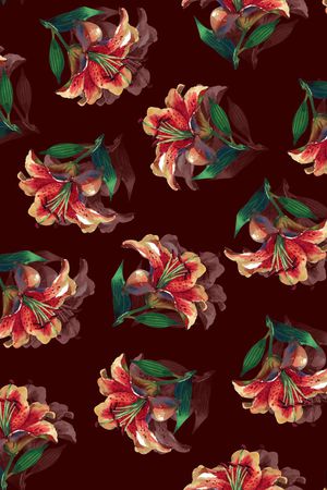 黑底花卉印花华亿平台图片