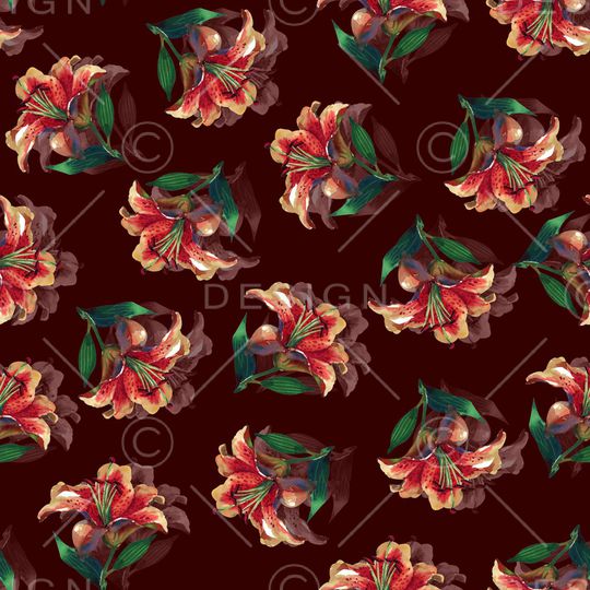 黑底花卉印花华亿平台图片