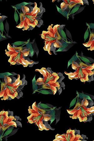 黑底花卉印花华亿平台图片