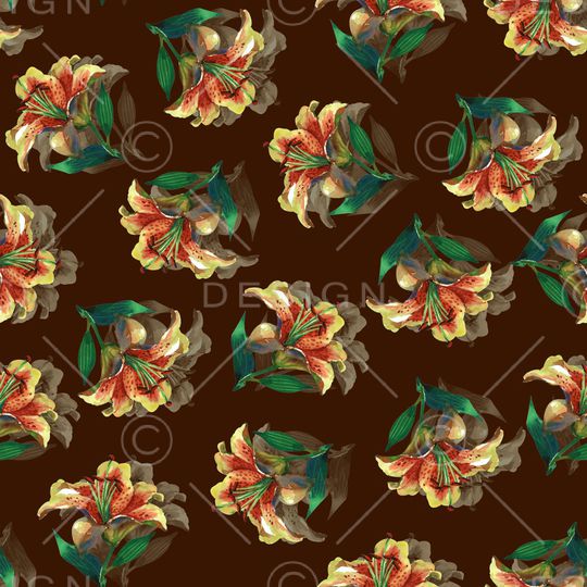 黑底花卉印花华亿平台图片