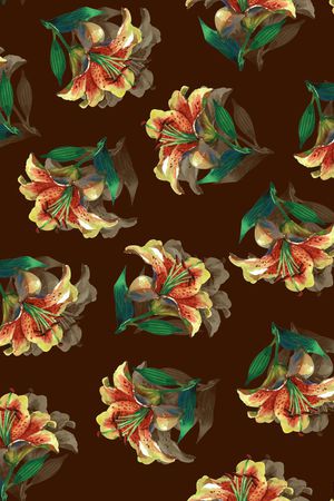 黑底花卉印花华亿平台图片