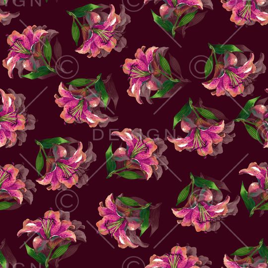 黑底花卉印花华亿平台图片