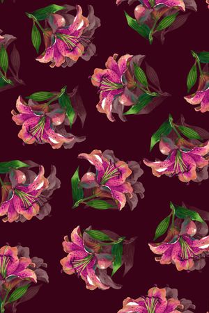 黑底花卉印花华亿平台图片