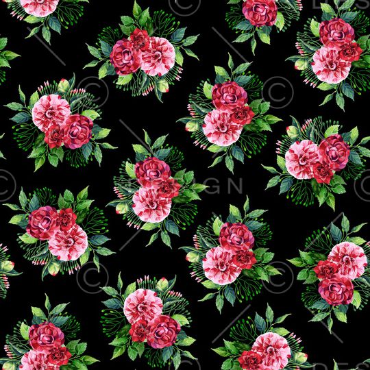 黑底花卉印花华亿平台图片