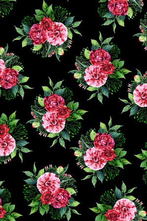 黑底花卉印花华亿平台图片