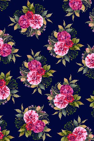 黑底花卉印花华亿平台图片