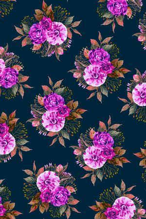 黑底花卉印花华亿平台图片