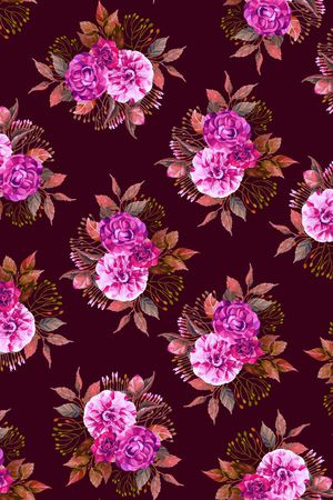 黑底花卉印花华亿平台图片