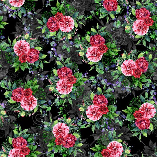 黑底花卉印花华亿平台图片