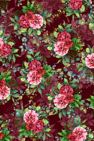 黑底花卉印花华亿平台图片