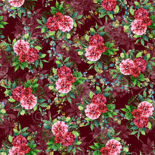 黑底花卉印花华亿平台图片