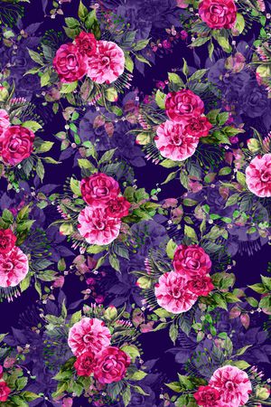 黑底花卉印花华亿平台图片