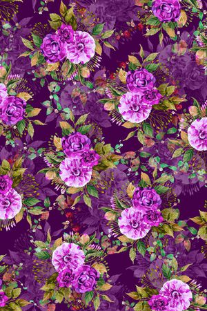 黑底花卉印花华亿平台图片